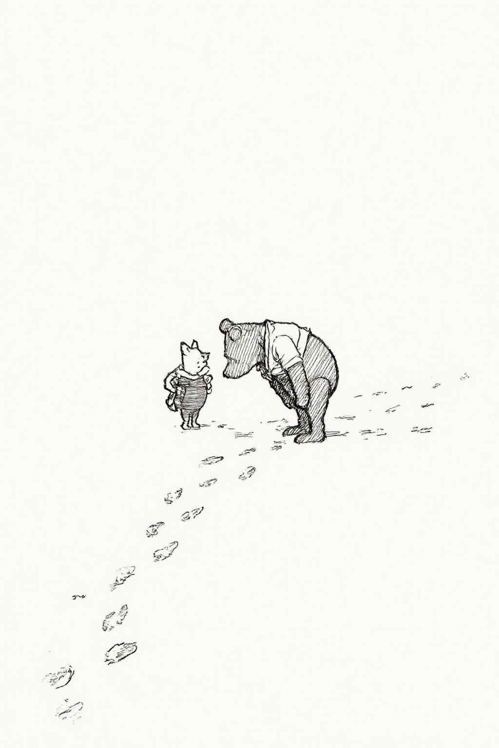 ehshep1 sketch.
Winnie-the-Pooh and Piglet are looking at footprints on the ground. <lora:ehshep2_cap_d6a3e12:1.0><lora:825901535331414692:0>