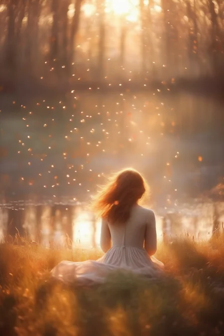 <lora:Elizabeth Gadd Style:1>Elizabeth Gadd Style - the sound of silence The photograph is captured using a Canon EOS 5D Mark IV camera, paired with a Canon EF 20mm f/ 1. 2L USM lens, renowned for its ability to create a shallow depth of field and beautiful bokeh. The settings used are an aperture of f/ 1. 4 to create a dreamy, blurred background that accentuates the subject, an ISO of 200 for optimal image quality, and a shutter speed of 1/ 250 sec to freeze the moment. natural light filters, casting gentle, dappled shadows and adding to the enchanting, ethereal atmosphere, realist detail, insane detailed, 32K