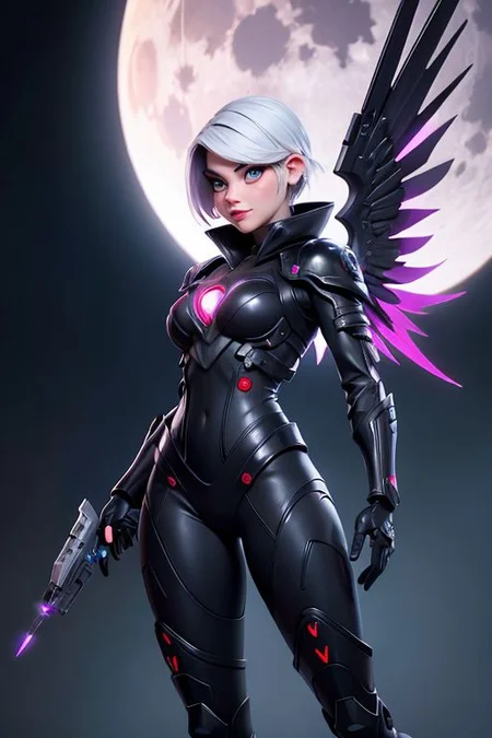 Cyber girl bionic vampire, formidable, white short punk hairstyle, almond-shaped eyes of the moon, scarlet arrows, shimmering skin, good smiles, black fluffy wings, smoke gray, burqa, wire with veil, pieces of carbon with platinum, art botanical, , aesthetically pleasing, beautiful, realistic, professional photo, 30mm lens, 1/250s, 4k, high resolution, hyperrealism, art-fantasy, animal art, art nouveau