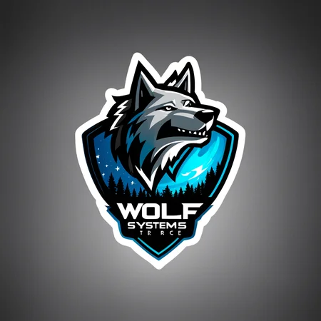 logomkrdsxl, a very cool looking logo , wolf in space, vector, text "Wolf-Systems", <lora:logomkrdsxl:1>, best quality, masterpiece, sharp