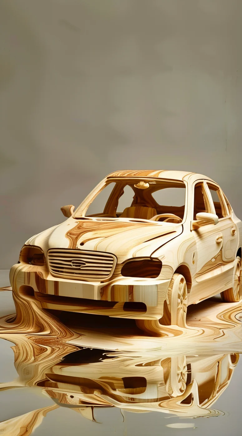 solvique a car made of melting wood <lora:solvique:1>