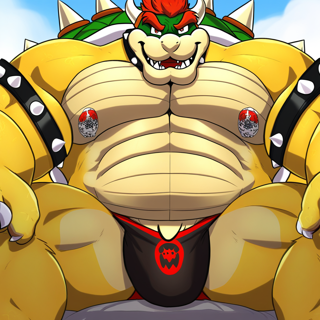 Muscular male, furry, speedo, Bowser