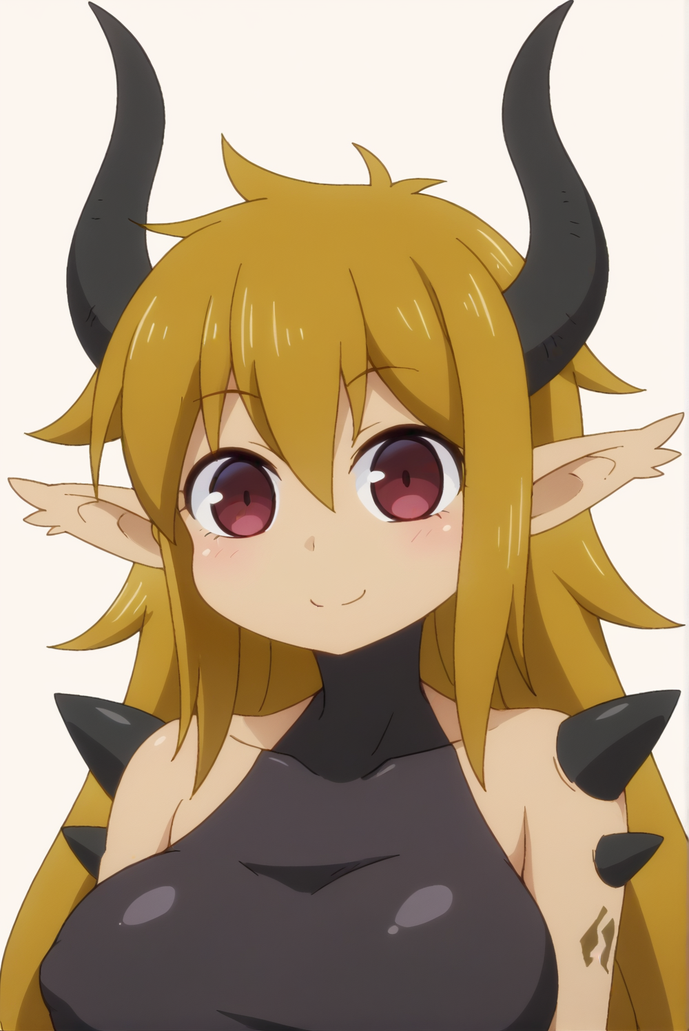 <lora:Data:0.8>, white background, Data, upper body, smile, monster girl, horns