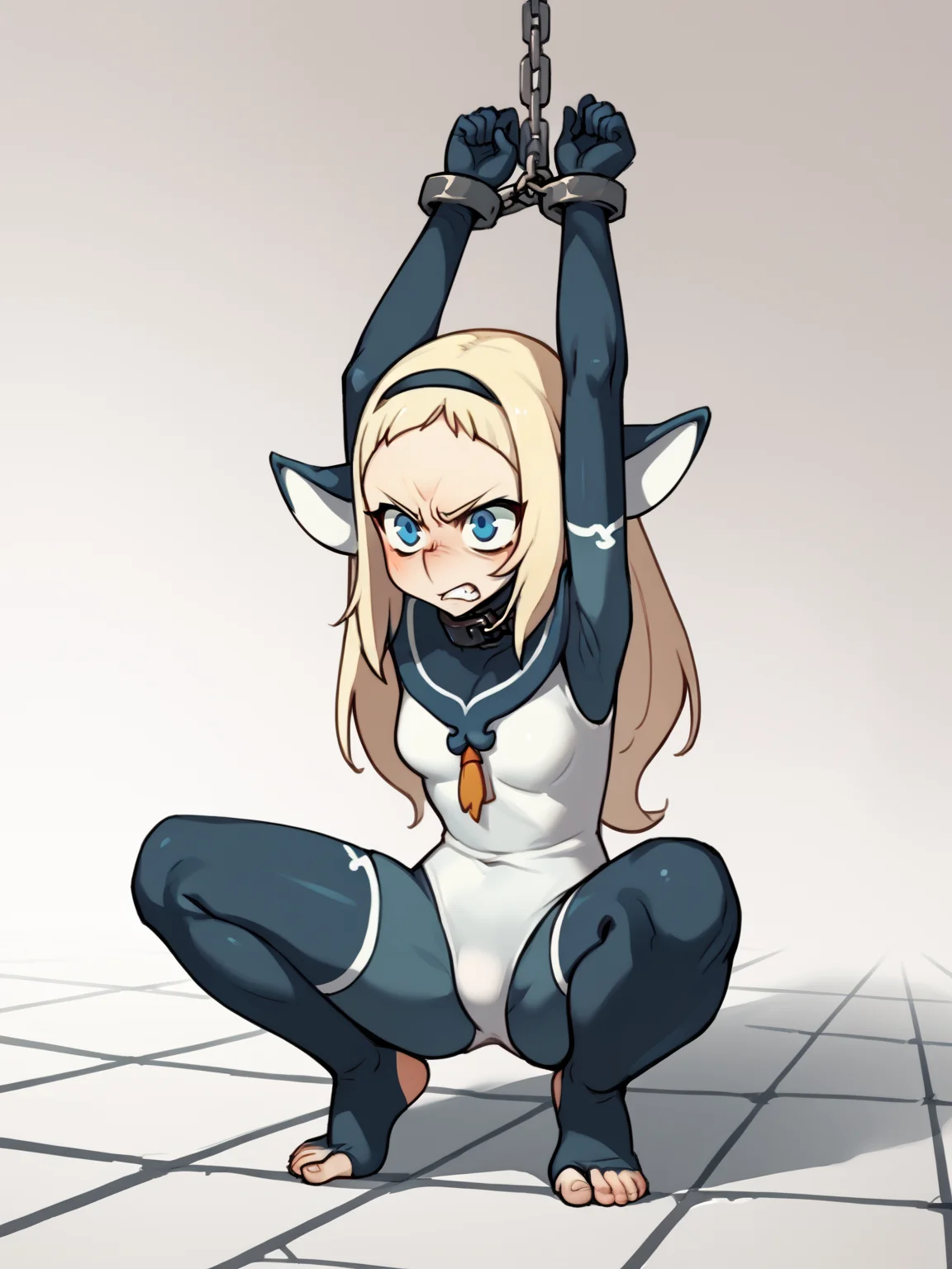 score_9, score_8_up, score_7_up, score_6_up, score_5_up, score_4_up, BREAK,
squatting, 1girl, bakarajurgen, blonde hair, long hair, blue eyes,
angry, chained collar, chain, leotard, foot focus, toes, stirrup stockings, solo, simple background <lora:BakaraJurgenXL:1>