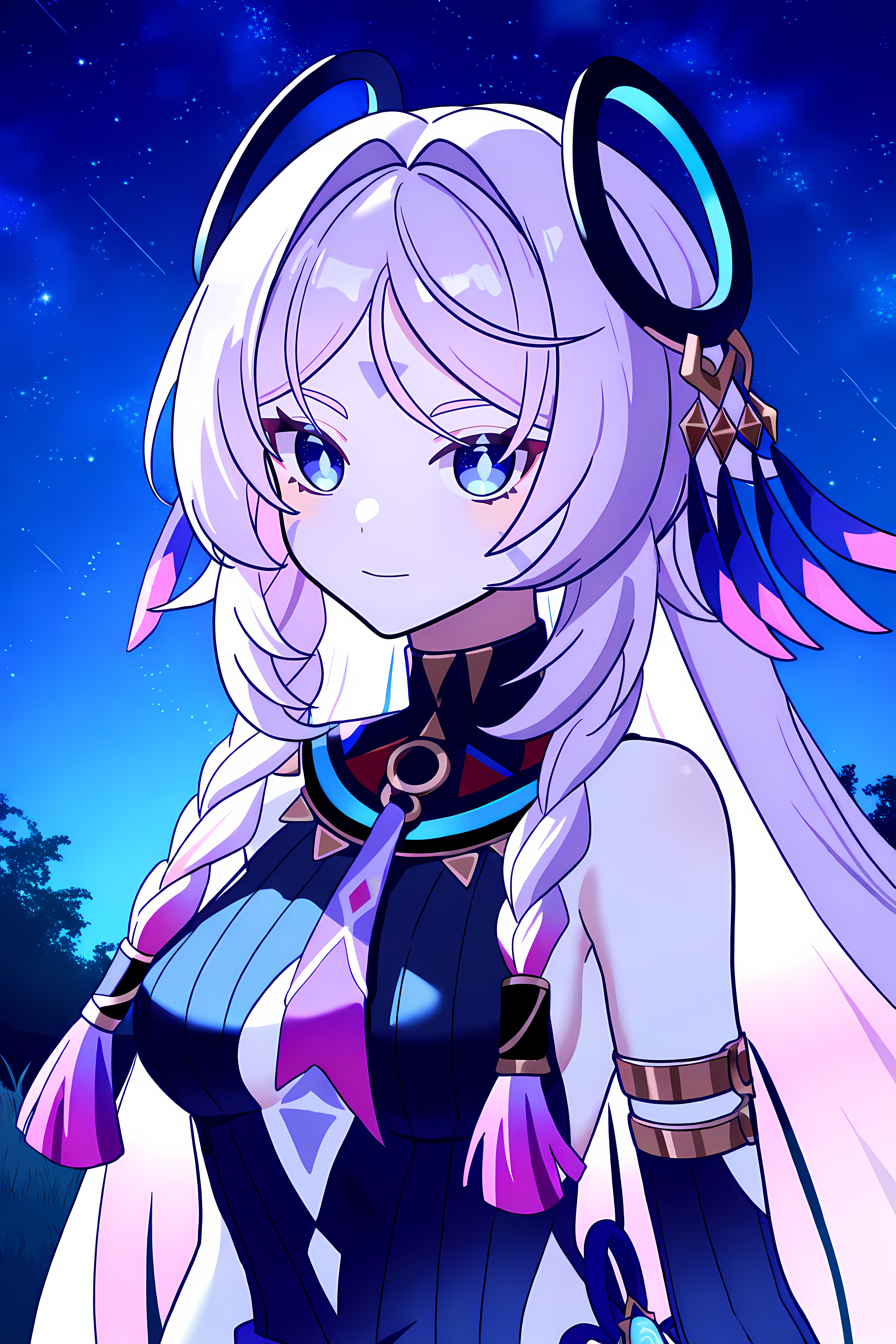 1girl, upper body, Citlali \(Genshin Impact\), outdoors, starry sky, night, night sky <lora:Citlali_CT:1>