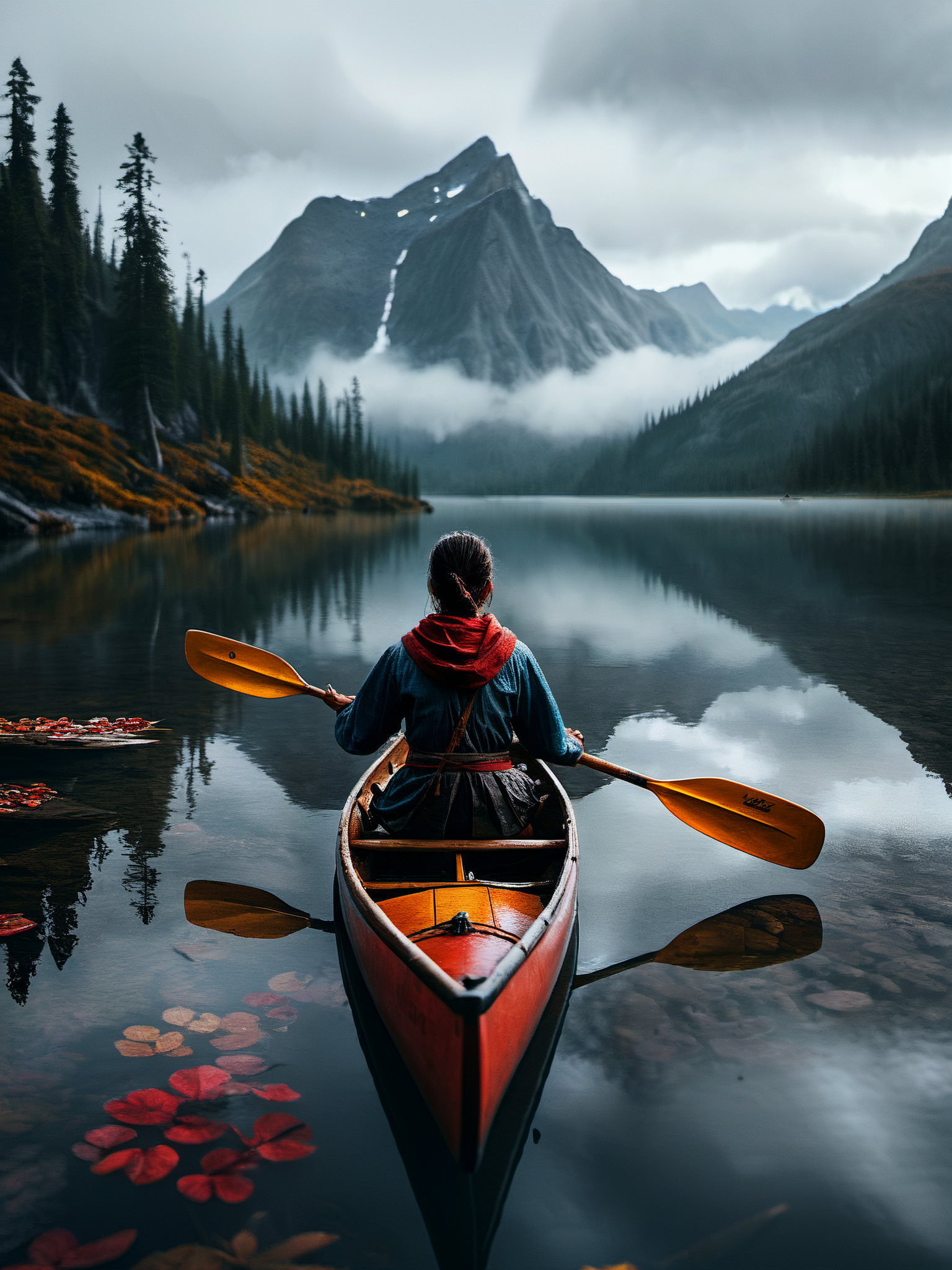 Sharp focus, big depth of field, Masterpiece, colors, 3d octane render, 4k, concept art, trending on artstation, hyperrealistic, Vivid colors, extremely detailed CG unity 8k wallpaper, trending on CGSociety, Intricate, High Detail, dramatic,

closeup photograph of a 26yo woman paddling a canoe on a misty lake, by Erik Almas, 

<lora:RMSDXL_Enhance:1>,
<lora:add-detail-xl:0.8>,
<lora:RMSDXL_Darkness_Cinema:1>,