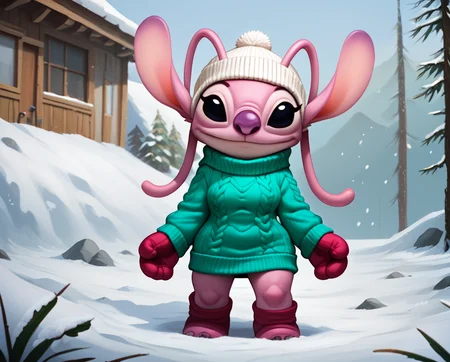 score_9, score_8_up, score_8, <lora:Angel_for_PonyXL:0.8> 1girl, furry, ange1, antennae, solo, black eyes, sweater, beanie, mittens, outdoors, snow, snow man,