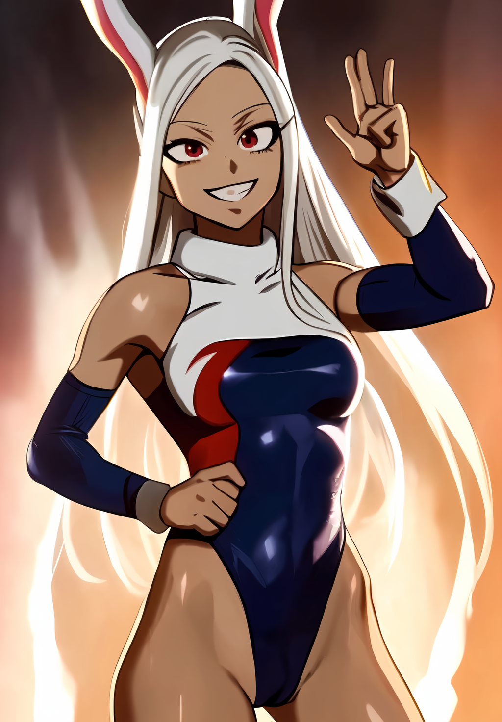 <lora:miruko:0.8>, miruko, (masterpiece, best quality,perfect lighting), 1girl, solo, smirk,  action pose, leotard,