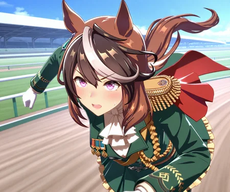 masterpiece, best quality, amazing quality, , 1girl, solo, umamusume, racetrack, running, <lora:Symboli Rudolf in game style 3D ILL-v2:1> ummsmingame, 3d, symboli rudolf \(umamusume\),
