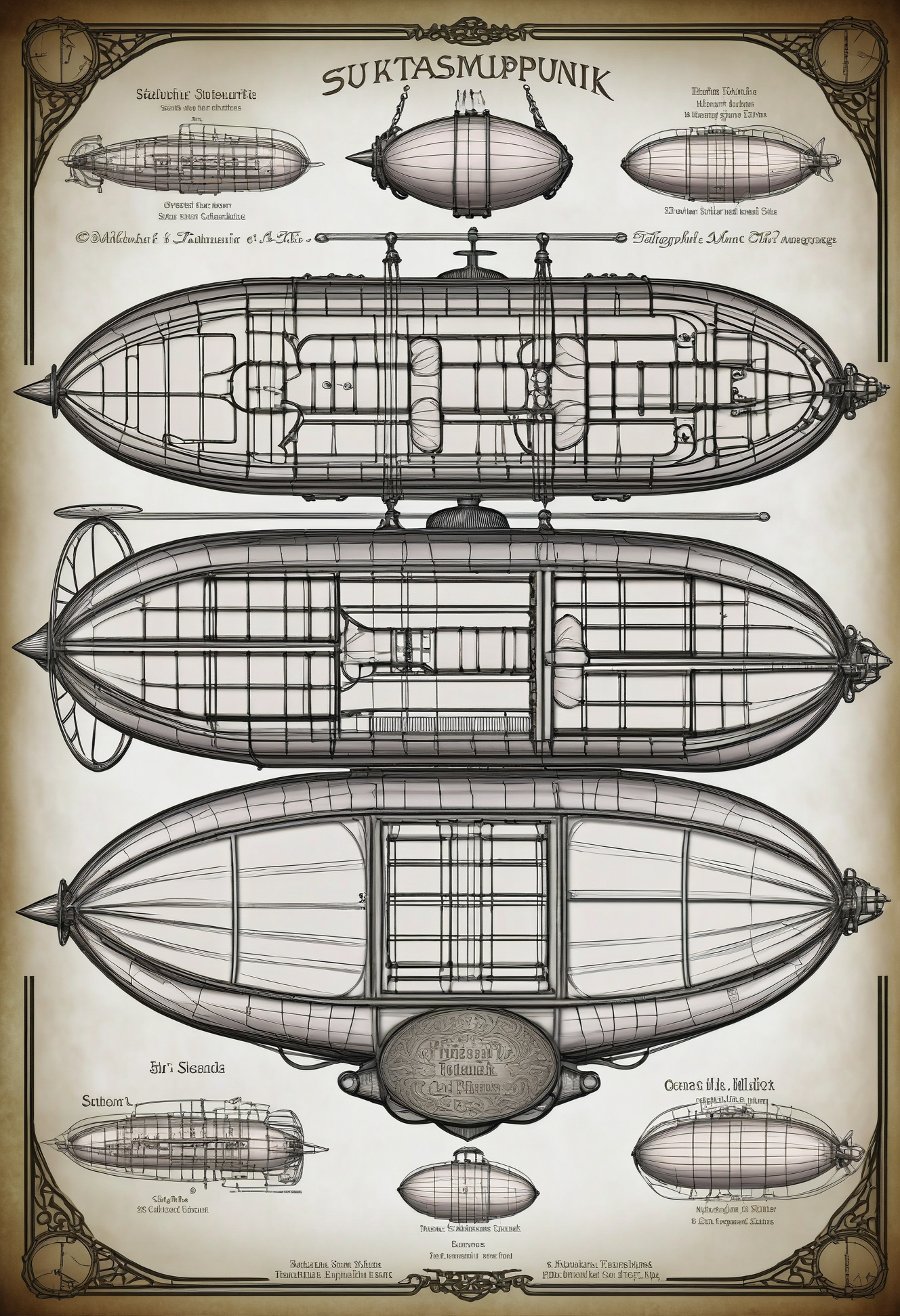 detailed floorplan of a fantasy steampunk airship, high resolution<lora:EnvyFloorplansXL01:1>