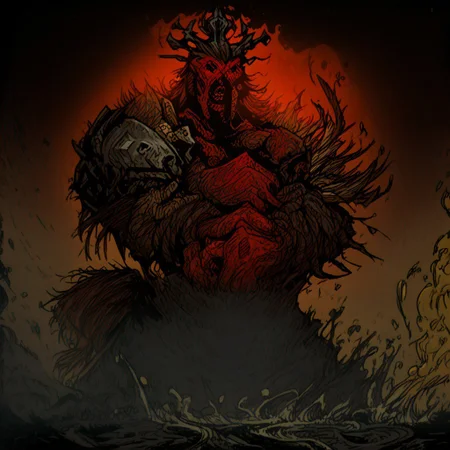 score_9, score_8_up, score_7_up, score_6_u A Highland cattle humanoid demon with a perfect, detailed face, standing in a powerful battle stance, like a champion from League of Legends. The character exudes greatness, heroism, and the aura of an invincible god. The epic armor, adorned with intricate details, shows a few battle scars, reflecting the wear of intense combat. Set against an atmospheric, bold landscape with dark cyan and red tones, this epic figure is framed by a dynamic, confrontational composition. The character’s body is positioned in an aggressive, heroic pose, ready for battle, towering like a deity. The scene is painted in the style of brunaille underpainting, with epic fantasy lighting in light red and dark bronze, inspired by hard edge painters and necronomicon illustrations. The shot is cinematic, captured on 70mm film, immersing the viewer in an expansive, dramatic environment