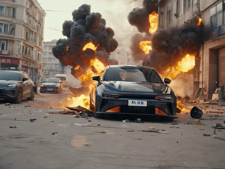 zeekr 001,<lora:zeekr 001:1>,
Car accident,explosion,flying though a paradox,cinematic scene,scenery,detailed background,masterpiece,best quality,high quality,highres,absurdres,very detailed,high resolution,sharp,sharp image,8k,multicolored,colorful,vivid,award winning,stunning,amazing,masterpiece,best quality,, masterpiece, best quality,