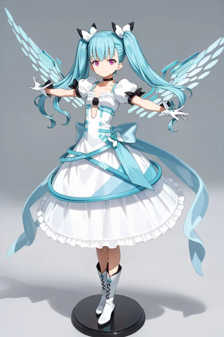 score_max, (score_9, score_8_up, score_7_up:1.2), score_6_up, official art, source_anime,
, masterpiece, absurdres, high detail, 8k,
amiibo, figure, solo, full body
standing, outstretched arms, smile, :d,
ddphibachi, hibachi, hair bow, twintails, quad tails, choker, white dress, collarbone, puffy short sleeves, wings, white gloves, back bow, see-through skirt, frills, white boots, heels
<lora:XL_Pony_gomaotsu-hibachi-t3:1>