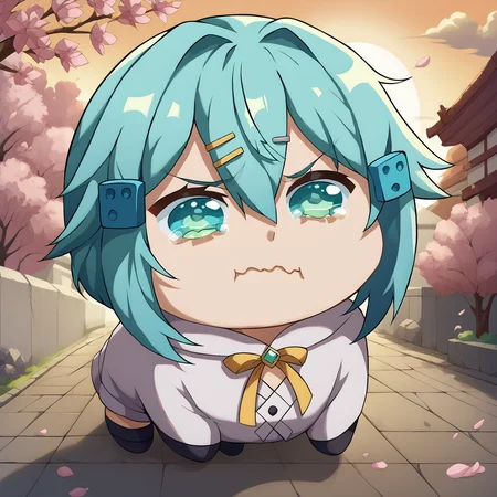 score_9, score_8_up,score_7_up, source_anime, full body, <lora:EPsoaSinonPony_epoch_4:0.8>, EPsoaSinon, short hair, aqua hair, detailed jewel-like eyes, hair between eyes, hair ornament, hairclip, sidelocks, outside, streets, sun, cherry blossoms,
doro, creature, chibi, aquacrying, wavy mouth, closed mouth, tearing up, no humans, white skin, four legs <lora:concept_aquacrying_ponyXL:1> <lora:Doro_X_PDXL_V1:1>