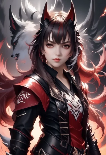 A female teen rogue wearing ((leather armor)), black suit, oni girl with wolf-ears, dangerous Kemonomimi waif, brunette assassin, tiefling thief, black hair, three small horns, [onii (Shuna, Hakurou) horns], tri-horn (masterpiece:1.5), (best quality), (disharmonic + ugly + unaesthetic:1.5)