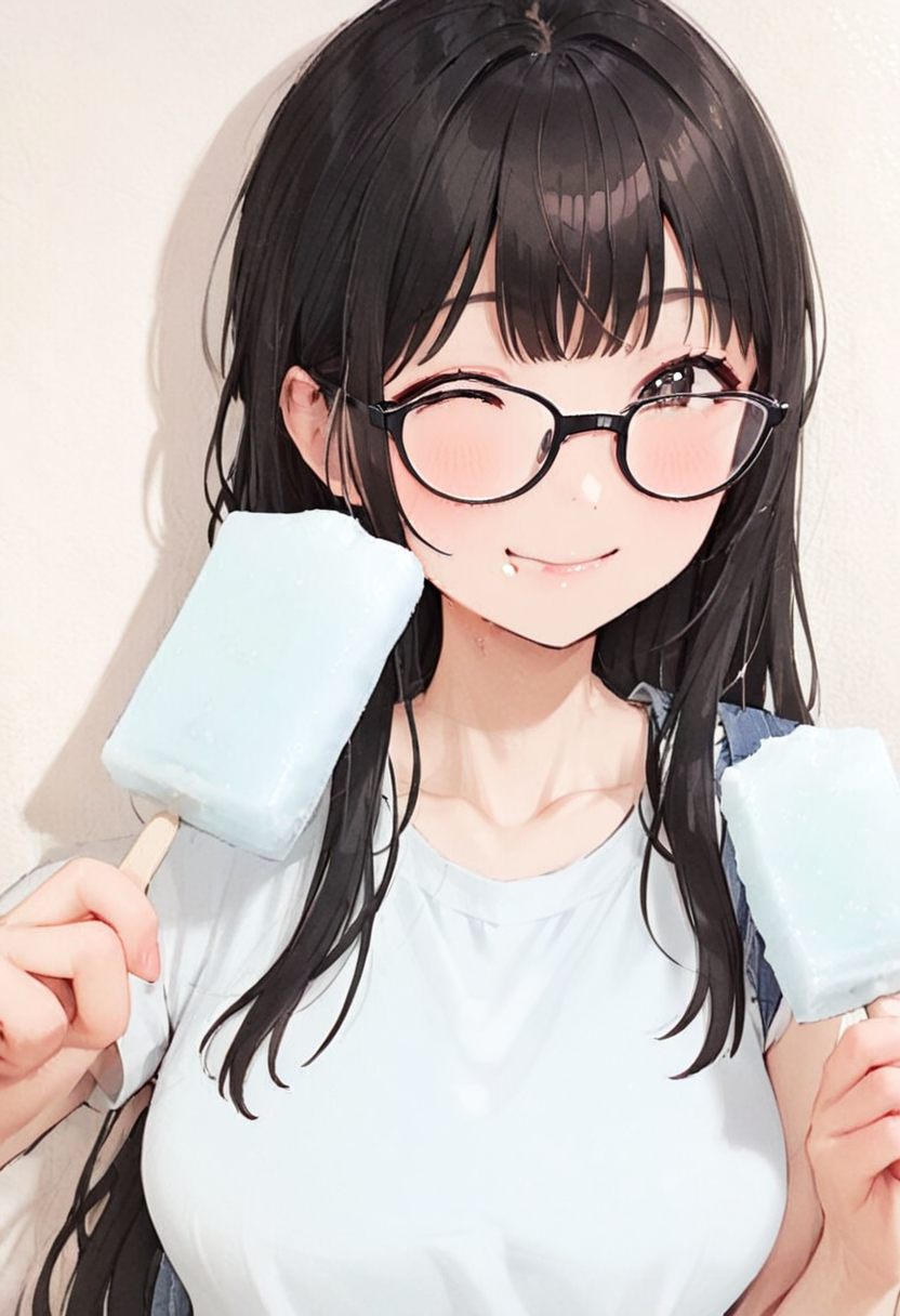 masterpiece, best quality, very aesthetic, absurdres,
garigarikun, 1girl, solo, glasses, straw hat, sundress, black hair, long hair, holding food, holding, happy, smile, food, eating,
 <lora:garigarikun_SDXL_V1:1>