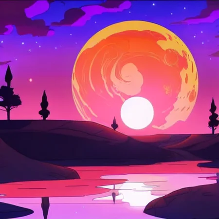 red sun in the background, dwspop landscape