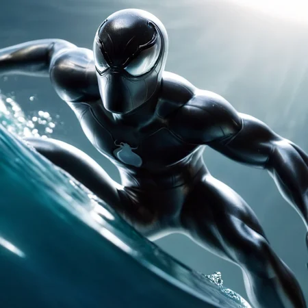cinematic film still of <lora:Symbiote Style v2:1.2> Symbiote Style
<lora:comic book magazine:1>
a silver surfer is riding a wave in the deep space ocean comic book magazine style, shallow depth of field, vignette, highly detailed, high budget, bokeh, cinemascope, moody, epic, gorgeous, film grain, grainy