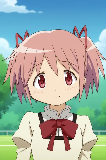 rating_safe, anime screencap, consistent background, Madoka Kaname, light smile, upper body <lora:Madoka-Madoka_Kaname-PDXL:0.8>