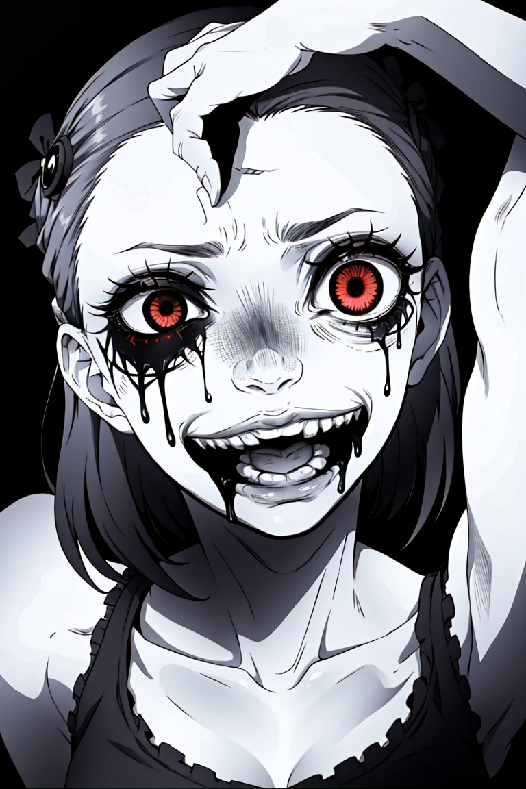uneven eyes:1.2, surprised, <lora:uneven eyes:0.9> 1girl, scary, horror,