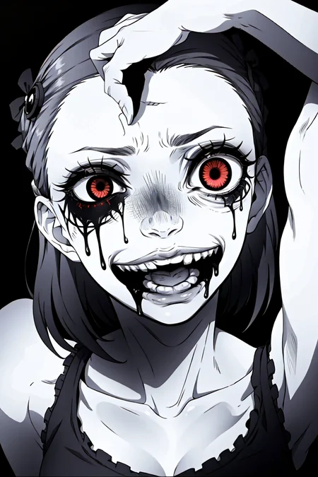 uneven eyes:1.2, surprised, <lora:uneven eyes:0.9> 1girl, scary, horror,
