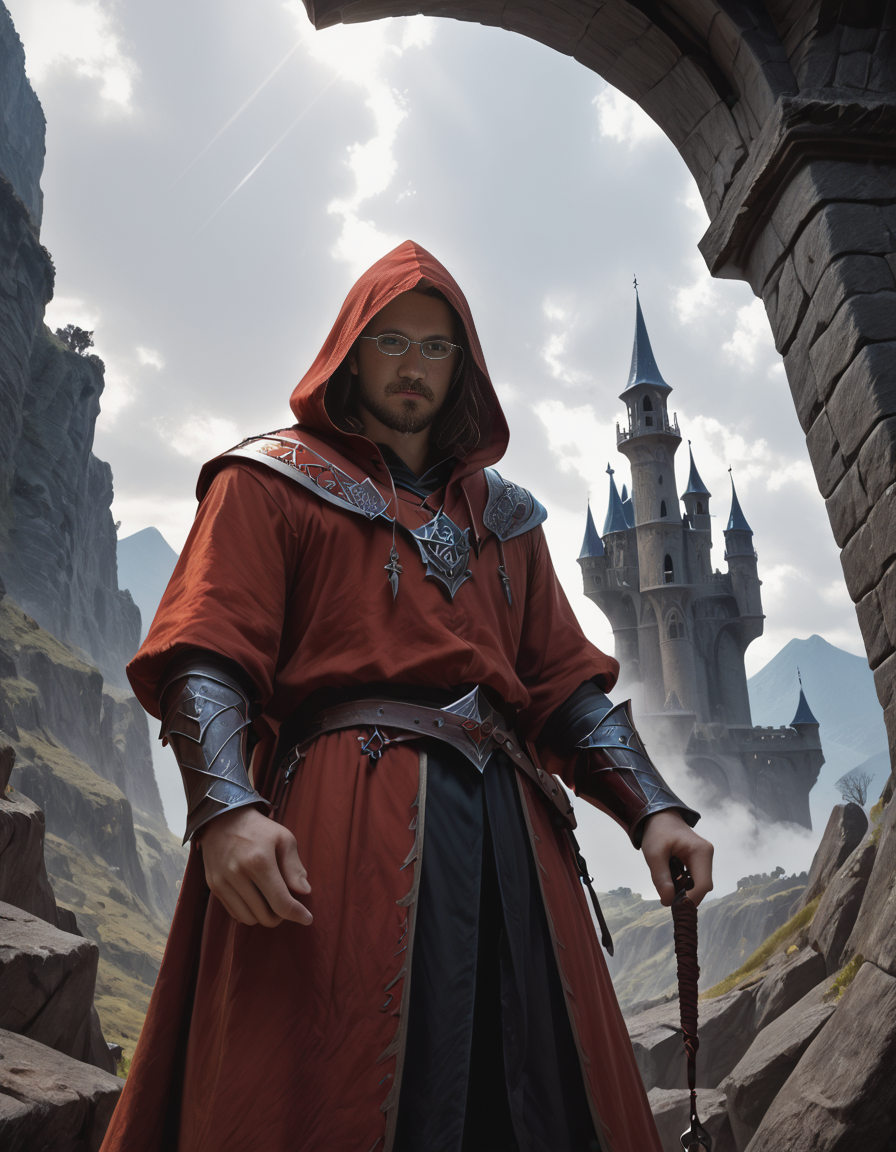 score_9, score_8_up, score_7_up, score_6_up, score_5_up, style_anime, realistic illustration on parchment, dark fantasy art, wide angle lens, dutch angle, epic scale, a painting of a man atop a mountain cliff overlooking a massive city with a castle at its center, Prog420ress, long brown hair whipping in the wind, long gray beard, eyewear, red hooded robes with the hood down, pyromancer, summoning illusions of giant dragons made of pure red flames to lay siege to the city below him, in the style of Forgotten Realms and magic the gathering artwork, concept art, fantasy art <lora:Prog420_Avatar_Pony:1> <lora:Dark Fantasy:1> Dark Fantasy page <lora:Dark_aura:1> dark aura