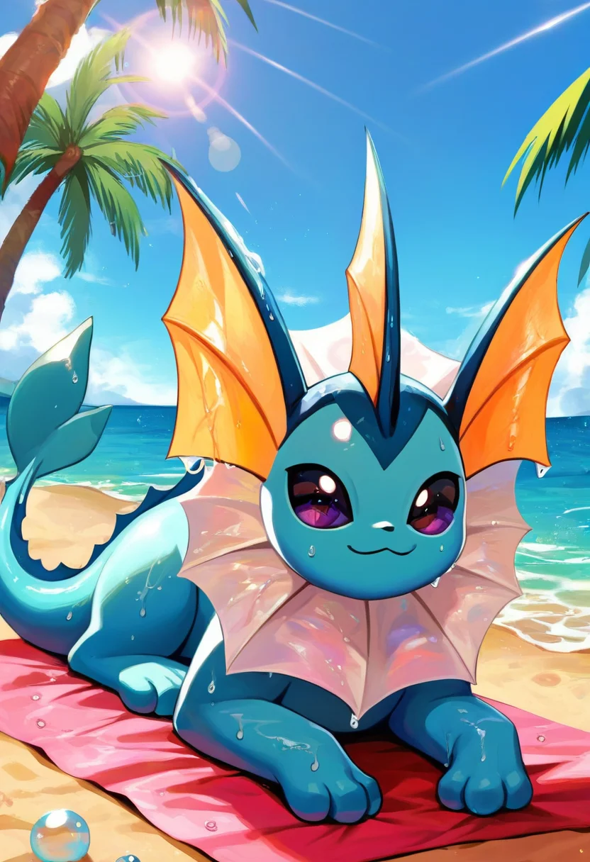 score_9, score_8_up, score_7_up, score_6_up source_anime BREAK
beach, ocean, evening, palm trees, lens flare, sunbeam
V4P0R30N, sky blue skin, fins, quadraped, fish tail, dark purple eyes,
<lora:Vaporeon_Pokemon_Pony:0.9> , solo
looking at viewer, lying, wet, bubbles, happy, closed mouth, on stomach