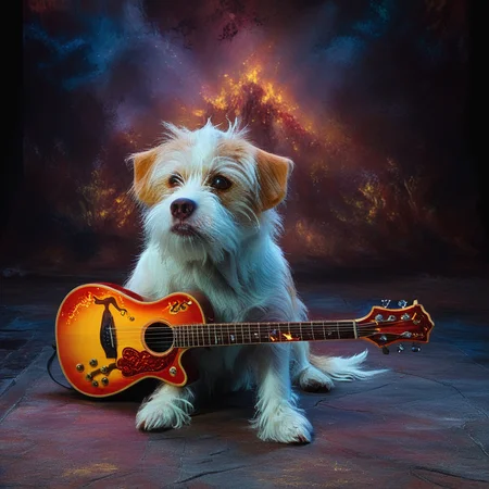 Hyperrealistic, crystal-clear portrait of a <lora:ZIP_SDXL:1> zip dog looking at the viewer Walking on stage playing his guitar <lora:1980s_Fantasy_Style_test_2:0.3> 1980s Fantasy Style, vivid color <lora:Rock_Concert:0.5> r0ckc0ncert, on stage, light show, smoke, band, instruments <lora:tbh160-sdxl:0.8> style of Dan Mumford ith super sharp details and vivid colors, intricate textures, and pristine clarity. <lora:DetailMaximizer:0.8> Light Painting