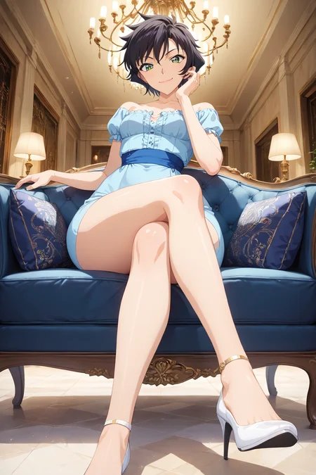 score_9,score_8_up,score_7_up,from below,
1girl,mature female,milf,sitting,sitting on couch,crossed legs,full body,inside,city,looking at viewer,head rest,evil smile,seductive smile,expected eyes,from front,small breasts,narrow waist,wide hips,
Best quality,masterpiece,soft light,official art,masterpiece,high quality,highres,absurdres,epic scene,natural textures,highest quality,8K,Ultra-HD,ultra detail,epic scene,natural textures,<lora:Sera Masumi Pony:1>,sera masumi,short hair,black hair,green eyes,