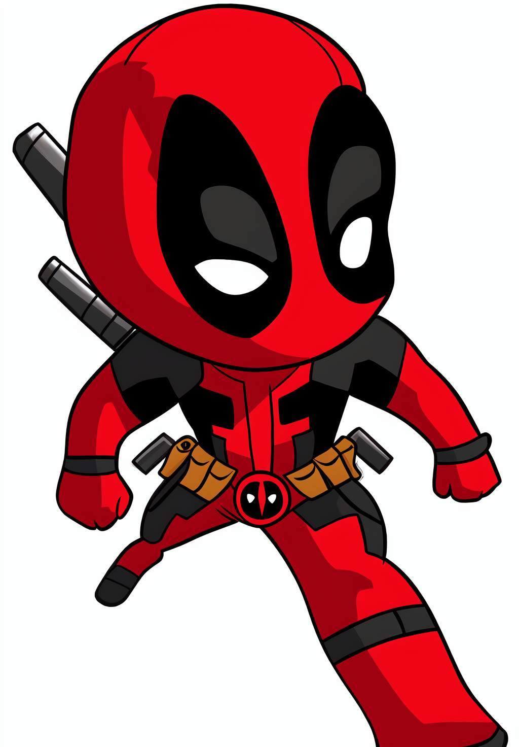 <lora:deadpool_chibi:0.8>, deadpool_chibi, 1boy, solo, dynamic pose, simple background, white background,