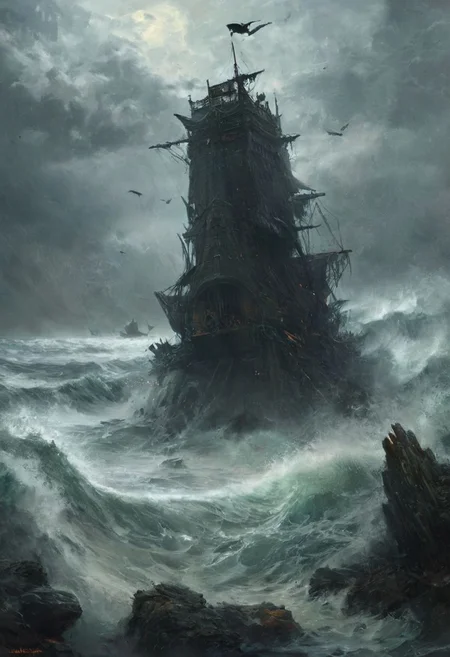 art by Jeremy Mann, god rays, dramatic light,  aesthetic of hard - edge painting:0.1), How ever long we had been at sea, no matter how many songs we sang it wasn't enough. The mental toll of just sitting on the boat and looking at the rippling water drove us crazy,. They had sealed their fates... (vacations, high resolution:1.3), (small, selective focus, european film:1.2), (sexual advance:1.1), ,end of hopes ,silence, extremely detailed,dark,sad, easynegative, digital artwork by Beksinski, extremely detailed, dark, chiaroscuro, low-key,in the style of Kelly Slater ,style by Kelly Slater,closeup,digital artwork by Beksinski, style of Kelly Slate