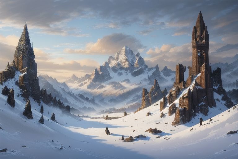 RAW photo, (masterpiece:1.3), subsurface scattering, heavy shadow, (high quality:1.4), (intricate, high detail:1.2), professional photography, HDR, High Dynamic Range, realistic, ultra realistic, photorealistic, high resolution, film photography, ambient lighting, atmospheric effects, <lora:detail_slider_v4:2>, OverallDetail, epic medieval fantasy, cloud, fanmou, fantasy, no humans, outdoors, sky, winter, <lora:Fantasy_Mountains:1>, epiCPhoto