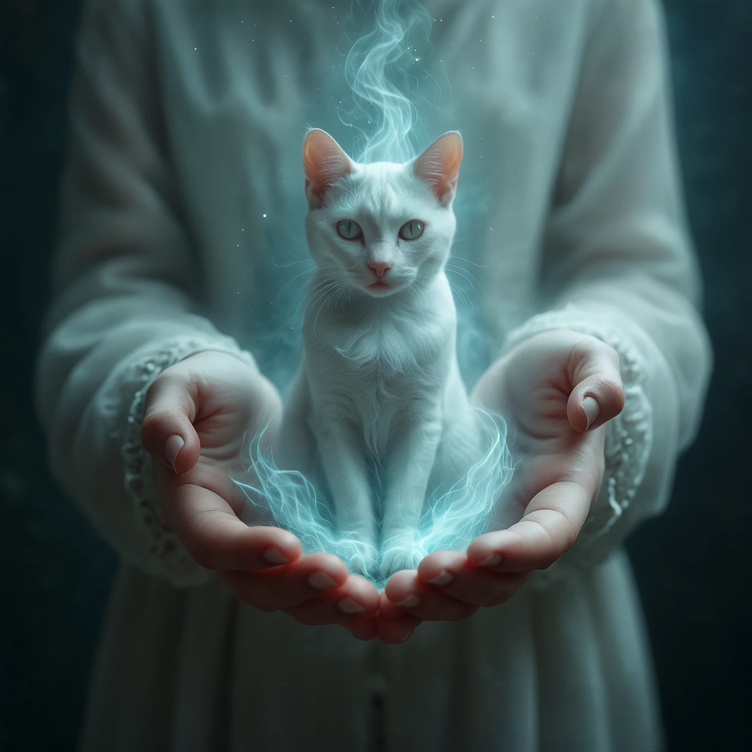 Holding a ghostly ethereal spirit cat in her hands.
<lora:Conjuring01a_CE_XL_300-OT:0.6> cnjrngCE_style
