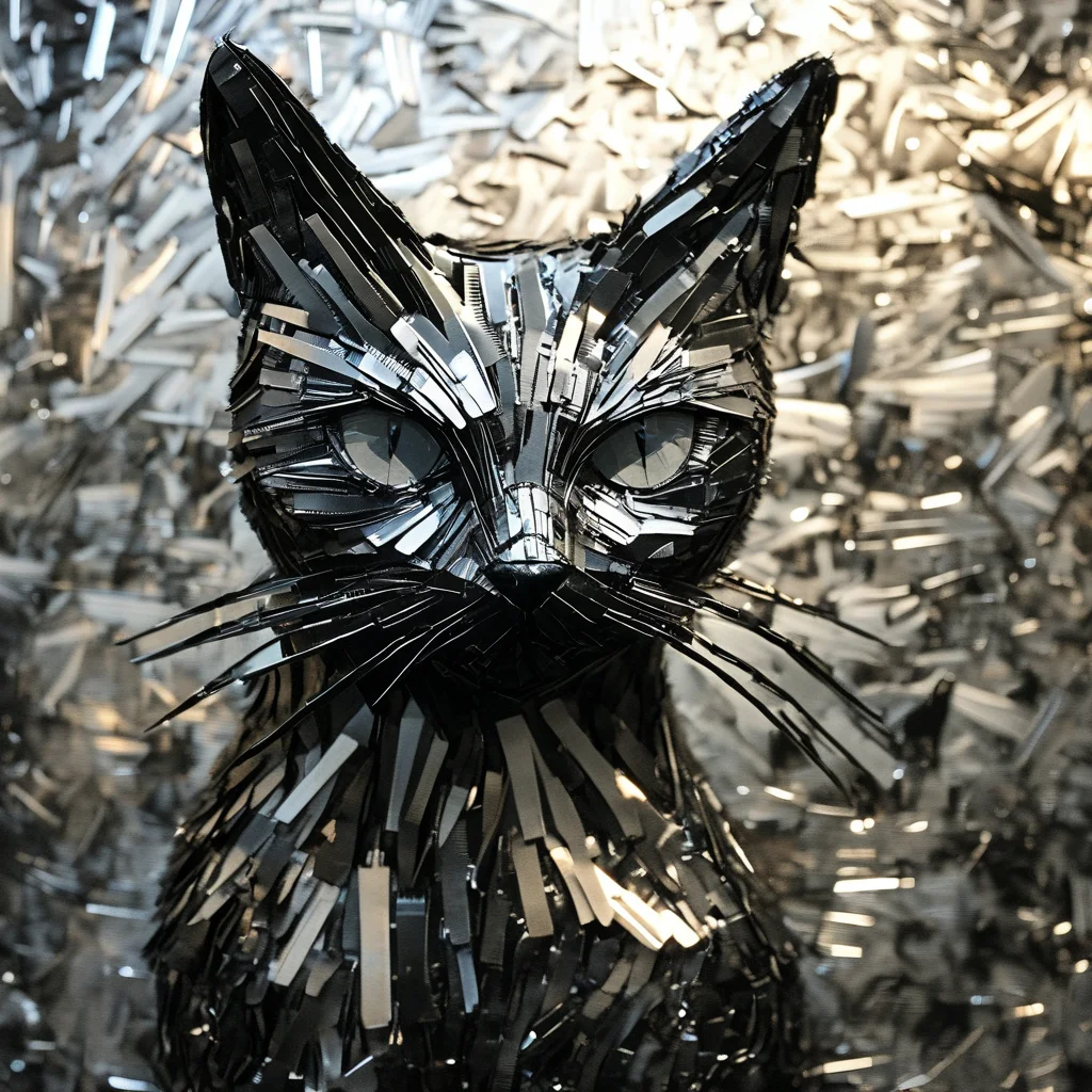 franglamex professional photo black cat made of metal, high details and very detailed, cinematic, professional light<lora:franglamex:1>