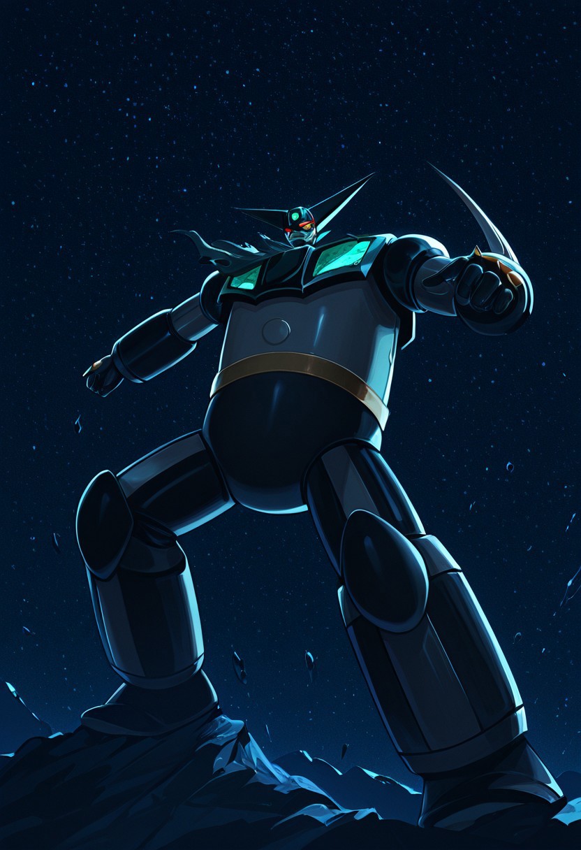 score_9, score_8_up, score_7_up, score_6_up, score_5_up, score_4_up, 4k quality, detailed, 1boy, solo, (black getter, super robot, mecha),  best quality, masterpiece, floating in outer space