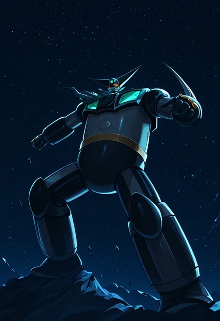 score_9, score_8_up, score_7_up, score_6_up, score_5_up, score_4_up, 4k quality, detailed, 1boy, solo, (black getter, super robot, mecha), best quality, masterpiece, floating in outer space