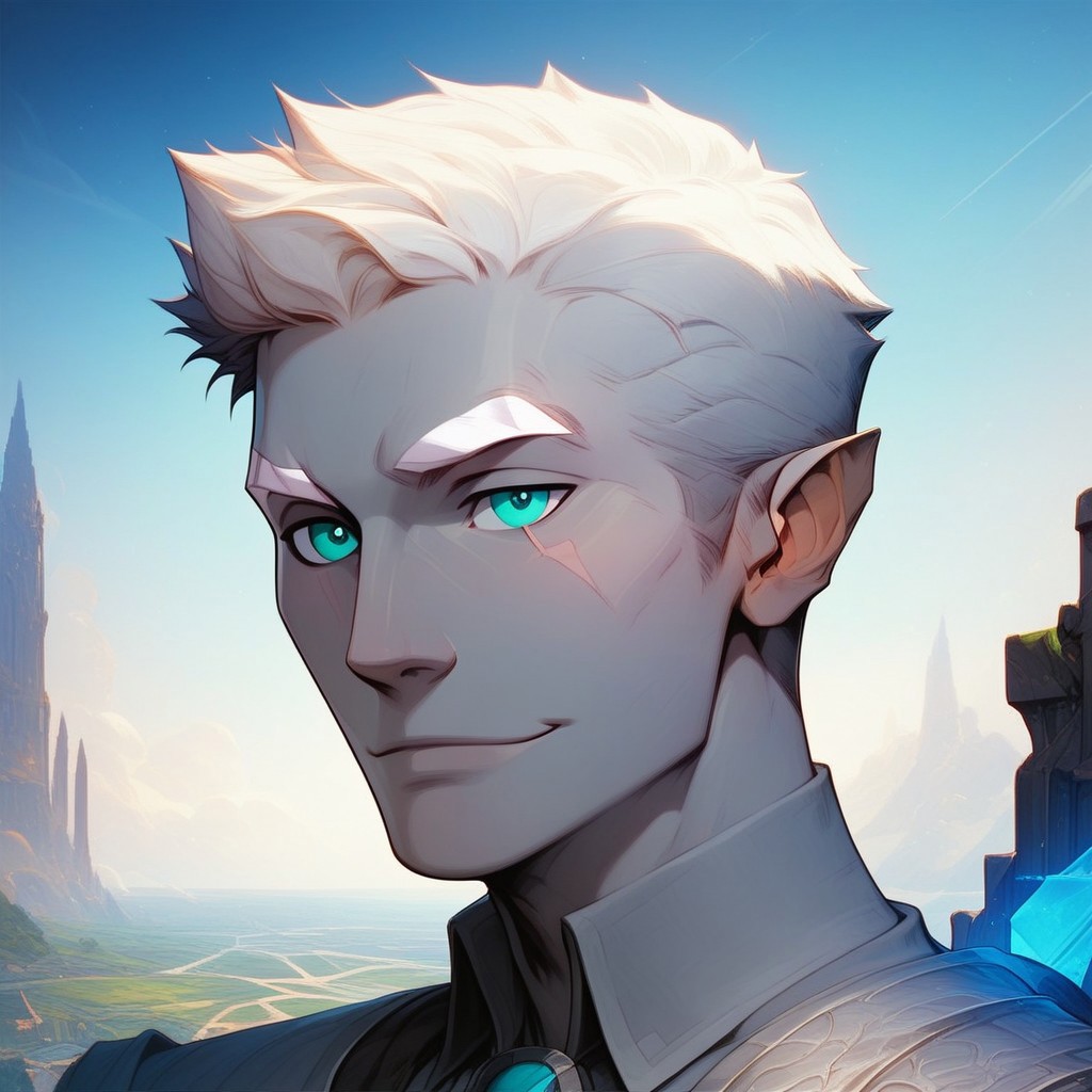 (score_9, score_8_up:1.1), score_7_up, score_9, score_8_up, score_8, score_7_up, dynamic angle, ((full body)), masculine, relaxing, leaning on riverbank, 1boy, solo, sexy, athletic, vox machina style, solo, warlock, fantasy, forest background, (dynamic lighting:1.1) ((masterpiece)), detailed eyes, (((detailed iris))), pupils, perfecteyes, perfect eyes, best quality, ((masterpiece)), sharp cheekbones, gaunt face, defined cheekbones, 28 years old, (adult, mature), hard face, slight smile, ((thin lips)), (half_elf:0.5), dark elf, (((grey skin))), ((((white hair)))), (((short hair))), professional, (legion haircut), (short cut sides), (short bangs), (((white eyebrows))), light eyebrows, ((((pale grey ((((short)))) tipped ears)))), pointed_ears:0.5, ((short pointed ears)), eyebrow scar on left side of face, cheek scar, ((detailed turquoise eyes))
