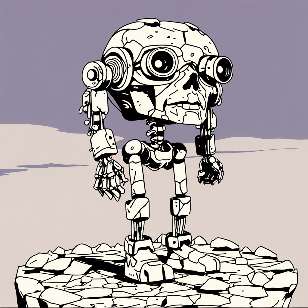a cyborg made of rocks