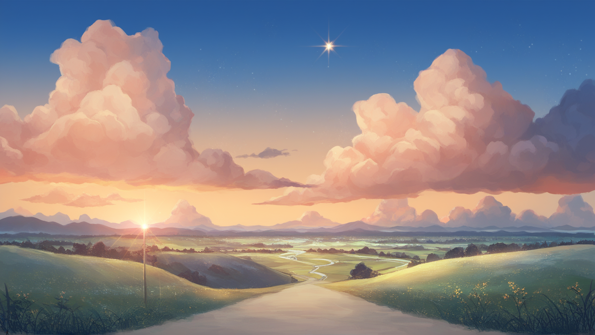 score_9, score_8_up, score_7_up, source_anime,
best quality, masterpiece, ultra detailed,
landscape
sunset, clouds, skys, stars, cozy,
amazing background, outdoors,
<lora:Everlasting_Summer_Vanilla_Backgrounds_by_GraffMetal:1>,