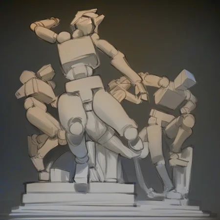 Pencil Sketch Drawing, score_9, score_8_up, score_7_up, score_6_up, score_5_up, score_4_up, source_anime, BoxPerson, monochrome, greyscale, no humans, robot, mecha, humanoid robot, dynamic pose, flat color, sketch, black and white drawing, graphite drawing, score_9, score_8_up, score_7_up, score_6_up, score_5_up, score_4_up, source_anime, BoxPerson, monochrome, greyscale, no humans, robot, mecha, humanoid robot, dynamic pose, flat color, sketch, cinematic, detailed, sharp detail, <lora:BoxPerson:1>, multiple figures, laoocon statue,