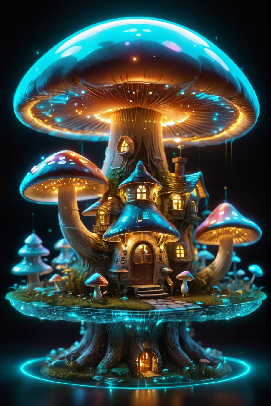 Freshideas Levitation, Holographic mushroom house, Wireframe Hologram, 3D,
<lora:20240614-1718326897684:1.0>,
<lora:add-detail-xl:1.0>,
<lora:EnvyBetterHiresFixXL01:1.0>,
<lora:extremely_detailed:1.0>, extremely detailed,
<lora:EldritchMixIllustration_1.1:0.25>,
<lora:SDXLFaeTastic2400:0.6>,