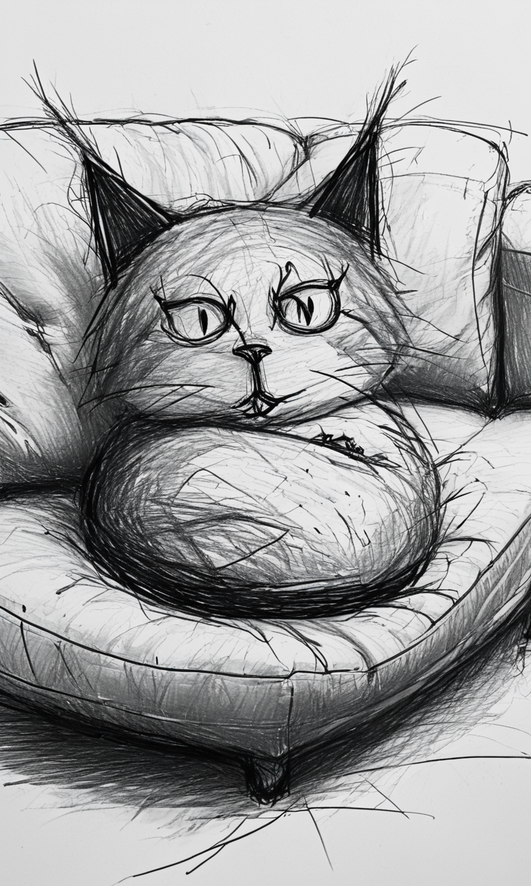 mdsktch sketch of a cat curled up in a ball on a sofa <lora:mdsktch-000015:1>