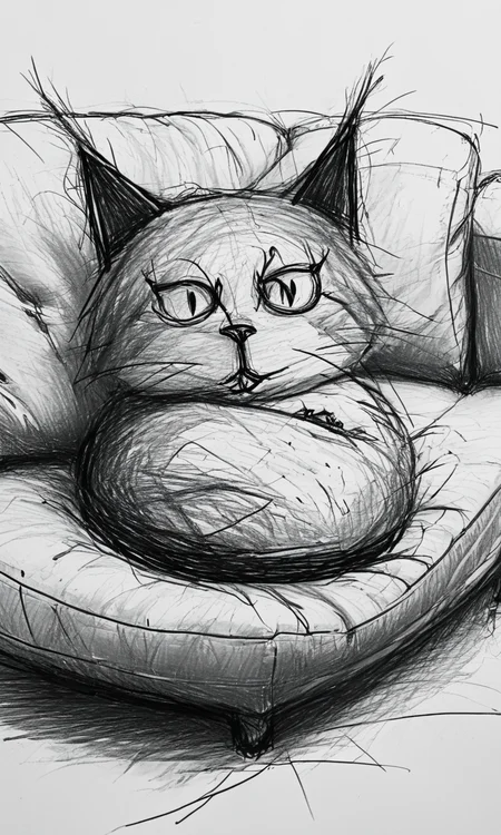 mdsktch sketch of a cat curled up in a ball on a sofa <lora:mdsktch-000015:1>