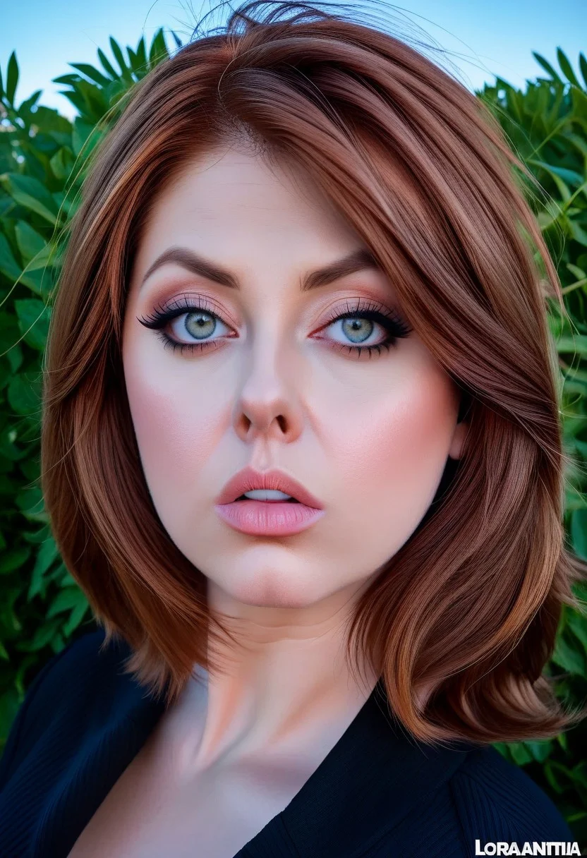 Voluptuous Attractive, 30 year old woman, straight auburn hair, slutty, pouting, big eyes, close-up
Outside
<lora:Nitai:1.0>