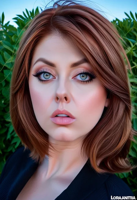 Voluptuous Attractive, 30 year old woman, straight auburn hair, slutty, pouting, big eyes, close-up
Outside
<lora:Nitai:1.0>