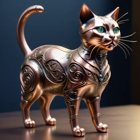 a cat made out of Jed-ANC, masterpiece, full of details, ambient light, sharp and in focus, <lora:ArtNouveauCopperStyle:0.7>