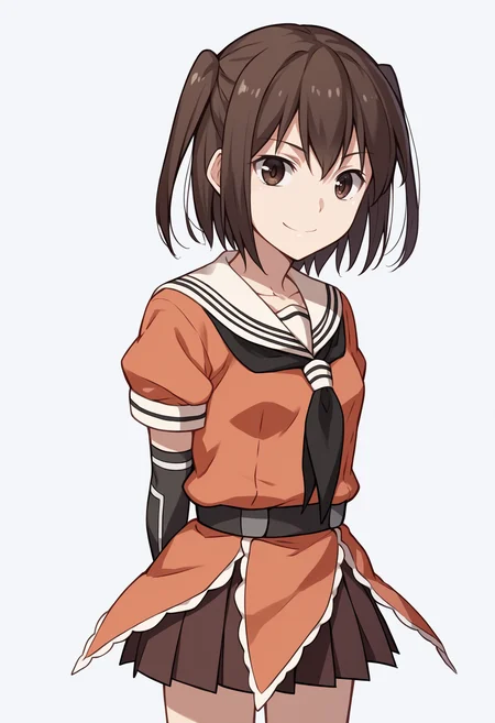 score_9, score_8_up, score_7_up, score_6_up, score_5_up, score_4_up, BREAK, source_anime,
1girl, sendai \(kancolle\), bangs, brown eyes, brown hair, two side up, short hair,
neckerchief, elbow gloves, loafers, pleated skirt, sailor collar, school uniform, serafuku,
arms behind back, smile, looking at viewer, solo, simple background, white background <lora:SendaiXL:1>