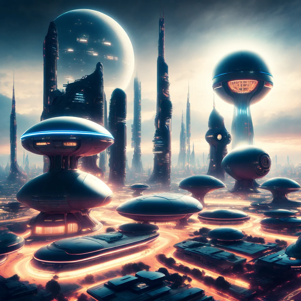 (atompunk style:1) an artist's rendering of a futuristic city at night <lora:Atompunk:0.8>