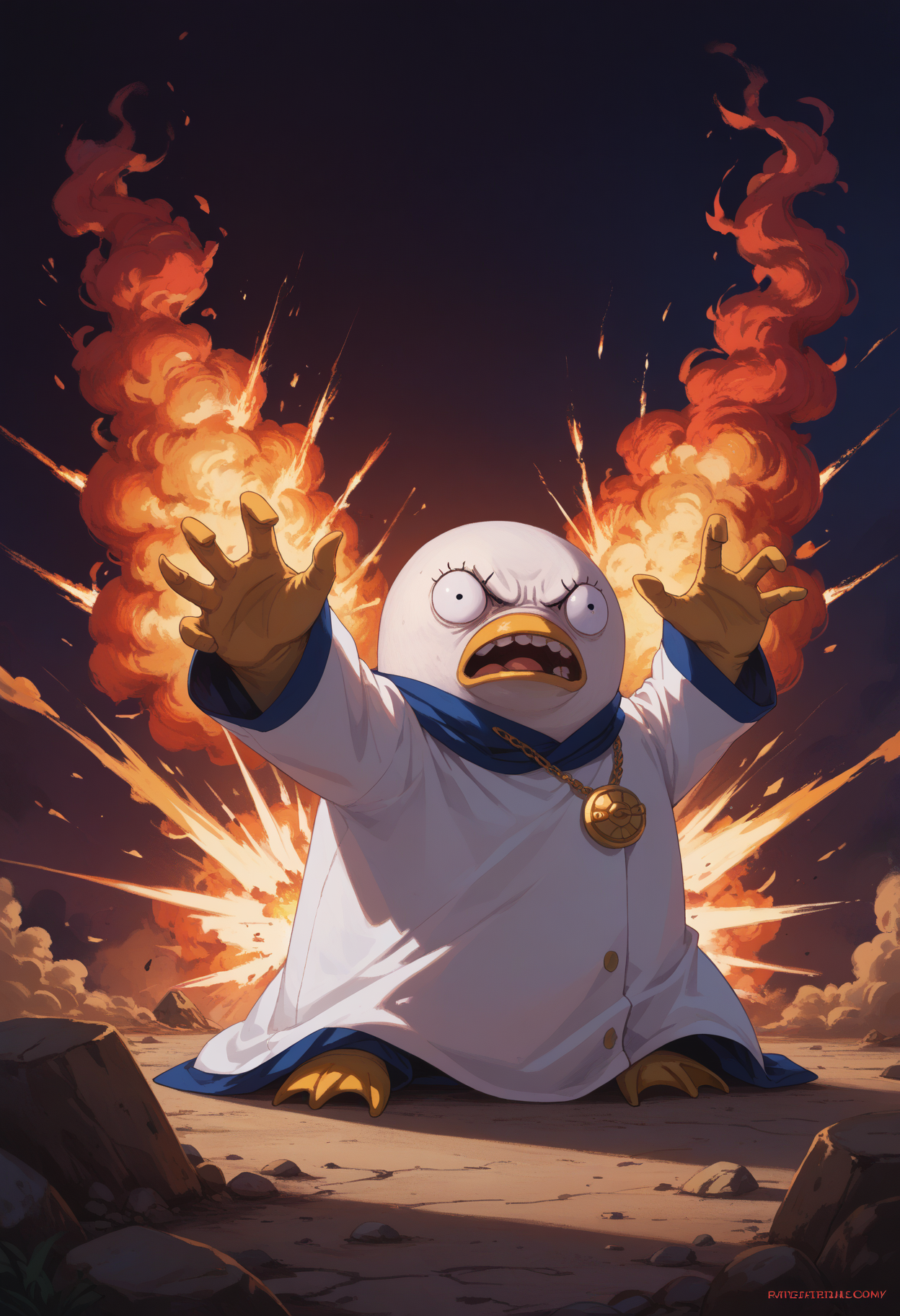 score_9, score_8_up, score_7_up, RythElizabethPony, Elizabeth \(Gintama\), full body body, facing viewer, explosion in background, <lora:ElizabethGintamaPony:1.2> , <lora:rage_r1:0.35> rage, open_mouth, shouting
