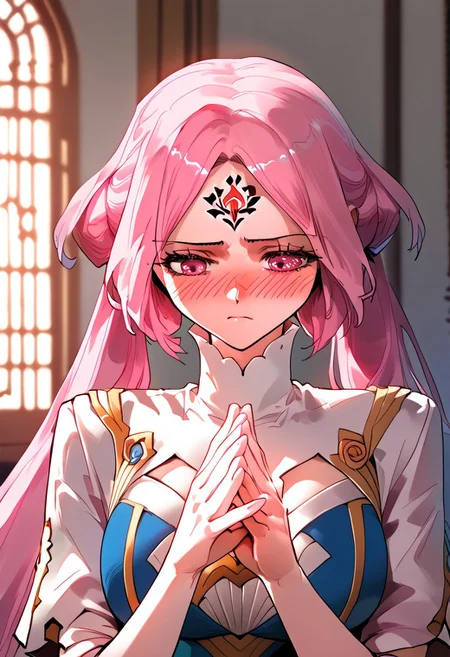 score_9,score_8_up,score_7_up,score_6_up,source_anime, (best quality), (masterpiece), (extremely detailed), (finely detailed), (detailed face, perfect face, perfect eyes, beautiful detailed shading), (perfect hands), (full colors), blush,
BREAK,
cowboy shot, upper body,
1girl, solo, 纳兰嫣然, pink hair, twintails, long hair, pink eyes, large breasts
